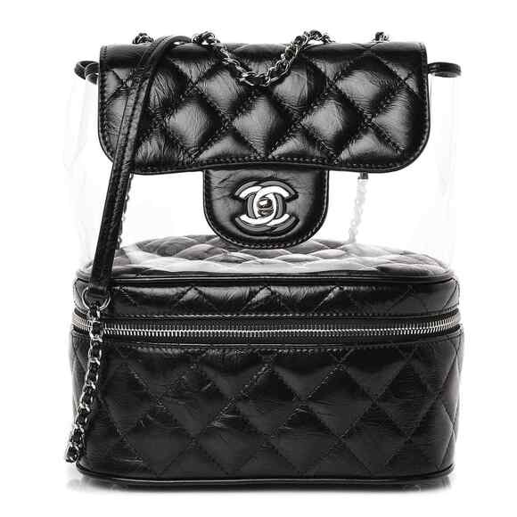 Chanel 18S Black Aquarium Calfskin PVC Quilted Large Silver Chain Shoulder Bag - Picture 1 of 12